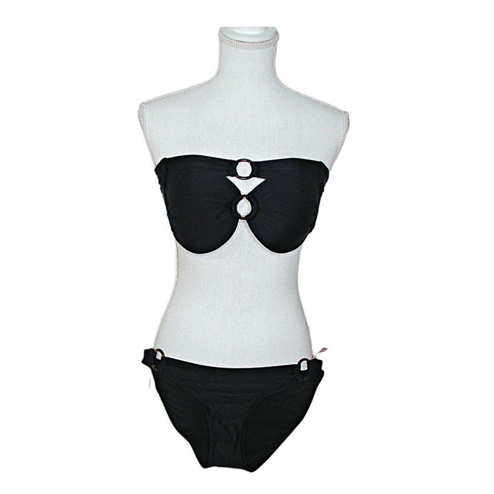 NEW Xhilaration Bikini Swimsuit Swimwear Cheeky Bandeau Black Size M AFK39B NWT